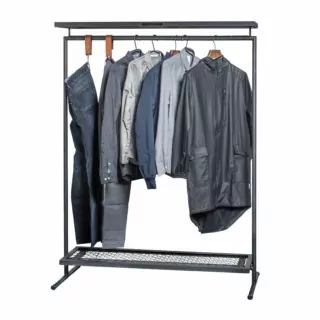 Coat rack 2 mesh made of steel tube and wire mesh. Clothes rail plus 2 shelves.